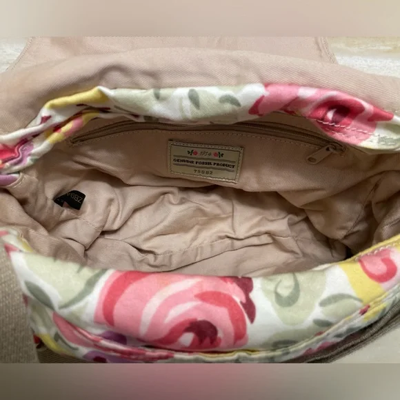 Fossil | Classic Floral Canvas Crossbody Shoulder Bag. Adjustable Straps. Pink - Picture 11 of 12